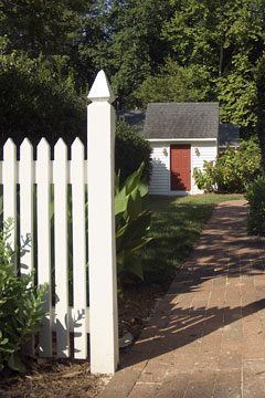 garden shed with red door